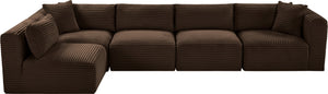 Meridian Furniture Shaggy Five Piece Modular Sectional in Stain Resistant Corduroy for Large Living Rooms 641Brown-Sec5B