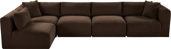 Meridian Furniture Shaggy Five Piece Modular Sectional in Stain Resistant Corduroy for Large Living Rooms 641Brown-Sec5B