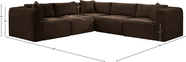 Meridian Furniture Shaggy Corduroy Five Piece Modular Sectional with Plush Foam and Performance Fabric 641Brown-Sec5C