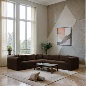 Meridian Furniture Shaggy Corduroy Five Piece Modular Sectional with Plush Foam and Performance Fabric 641Brown-Sec5C