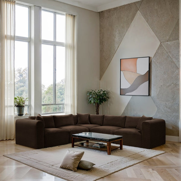 Meridian Furniture Shaggy Corduroy Five Piece Modular Sectional with Plush Foam and Performance Fabric 641Brown-Sec5C