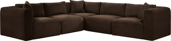 Meridian Furniture Shaggy Corduroy Five Piece Modular Sectional with Plush Foam and Performance Fabric 641Brown-Sec5C