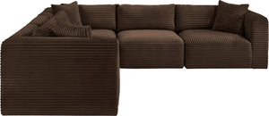 Meridian Furniture Shaggy Corduroy Five Piece Modular Sectional with Plush Foam and Performance Fabric 641Brown-Sec5C