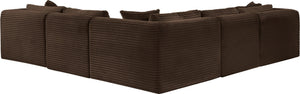 Meridian Furniture Shaggy Corduroy Five Piece Modular Sectional with Plush Foam and Performance Fabric 641Brown-Sec5C
