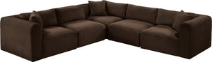 Meridian Furniture Shaggy Corduroy Five Piece Modular Sectional with Plush Foam and Performance Fabric 641Brown-Sec5C