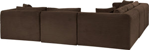 Meridian Furniture Shaggy Corduroy Five Piece Modular Sectional with Plush Foam and Performance Fabric 641Brown-Sec5C