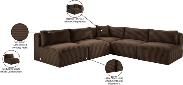 Meridian Furniture Shaggy Five Piece Modular Sectional Wide Wale Corduroy Plush Living Room Sofa 641Brown-Sec5D