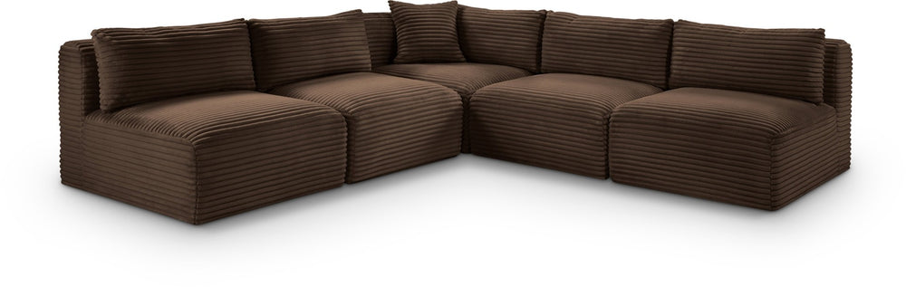 Meridian Furniture Shaggy Five Piece Modular Sectional Wide Wale Corduroy Plush Living Room Sofa 641Brown-Sec5D