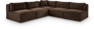 Meridian Furniture Shaggy Five Piece Modular Sectional Wide Wale Corduroy Plush Living Room Sofa 641Brown-Sec5D