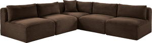 Meridian Furniture Shaggy Five Piece Modular Sectional Wide Wale Corduroy Plush Living Room Sofa 641Brown-Sec5D