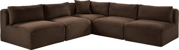 Meridian Furniture Shaggy Five Piece Modular Sectional Wide Wale Corduroy Plush Living Room Sofa 641Brown-Sec5D