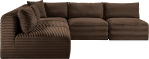 Meridian Furniture Shaggy Five Piece Modular Sectional Wide Wale Corduroy Plush Living Room Sofa 641Brown-Sec5D