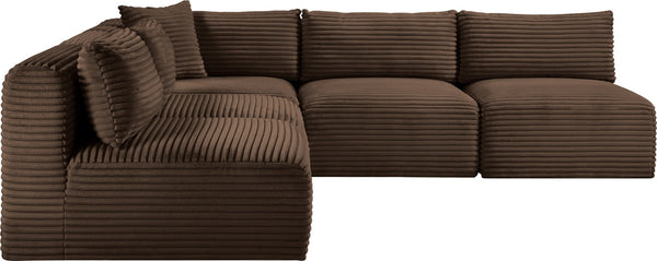 Meridian Furniture Shaggy Five Piece Modular Sectional Wide Wale Corduroy Plush Living Room Sofa 641Brown-Sec5D