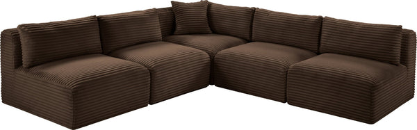 Meridian Furniture Shaggy Five Piece Modular Sectional Wide Wale Corduroy Plush Living Room Sofa 641Brown-Sec5D