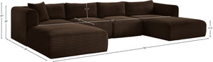Meridian Furniture Shaggy Five Piece Modular Sectional Brown Corduroy Plush Performance Fabric Living Room 641Brown-Sec5E