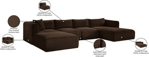 Meridian Furniture Shaggy Five Piece Modular Sectional Brown Corduroy Plush Performance Fabric Living Room 641Brown-Sec5E