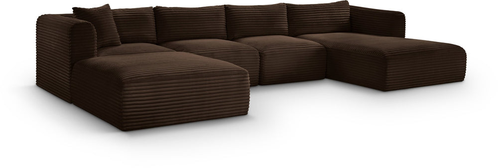 Meridian Furniture Shaggy Five Piece Modular Sectional Brown Corduroy Plush Performance Fabric Living Room 641Brown-Sec5E