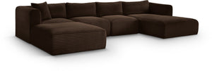 Meridian Furniture Shaggy Five Piece Modular Sectional Brown Corduroy Plush Performance Fabric Living Room 641Brown-Sec5E