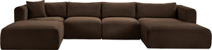 Meridian Furniture Shaggy Five Piece Modular Sectional Brown Corduroy Plush Performance Fabric Living Room 641Brown-Sec5E