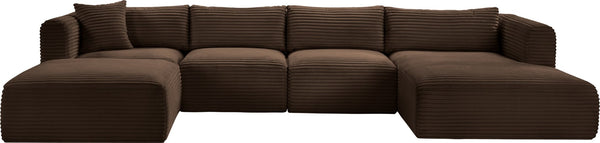 Meridian Furniture Shaggy Five Piece Modular Sectional Brown Corduroy Plush Performance Fabric Living Room 641Brown-Sec5E