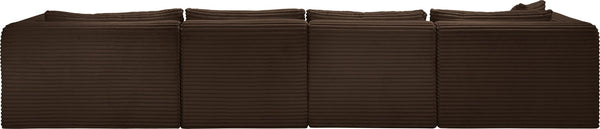Meridian Furniture Shaggy Five Piece Modular Sectional Brown Corduroy Plush Performance Fabric Living Room 641Brown-Sec5E