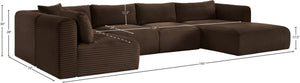 Meridian Furniture Shaggy Brown Corduroy Modular Sectional Five Piece Performance Fabric Living Room Sofa 641Brown-Sec5F