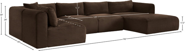 Meridian Furniture Shaggy Brown Corduroy Modular Sectional Five Piece Performance Fabric Living Room Sofa 641Brown-Sec5F