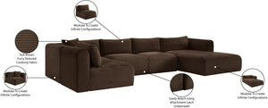 Meridian Furniture Shaggy Brown Corduroy Modular Sectional Five Piece Performance Fabric Living Room Sofa 641Brown-Sec5F