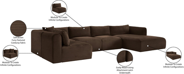 Meridian Furniture Shaggy Brown Corduroy Modular Sectional Five Piece Performance Fabric Living Room Sofa 641Brown-Sec5F