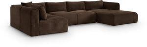 Meridian Furniture Shaggy Brown Corduroy Modular Sectional Five Piece Performance Fabric Living Room Sofa 641Brown-Sec5F