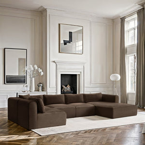 Meridian Furniture Shaggy Brown Corduroy Modular Sectional Five Piece Performance Fabric Living Room Sofa 641Brown-Sec5F
