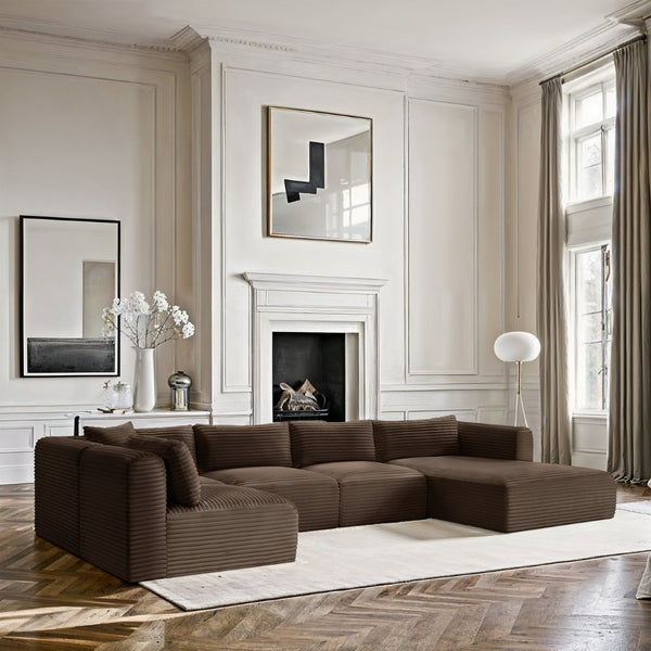 Meridian Furniture Shaggy Brown Corduroy Modular Sectional Five Piece Performance Fabric Living Room Sofa 641Brown-Sec5F