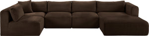 Meridian Furniture Shaggy Brown Corduroy Modular Sectional Five Piece Performance Fabric Living Room Sofa 641Brown-Sec5F
