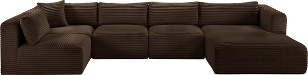 Meridian Furniture Shaggy Brown Corduroy Modular Sectional Five Piece Performance Fabric Living Room Sofa 641Brown-Sec5F