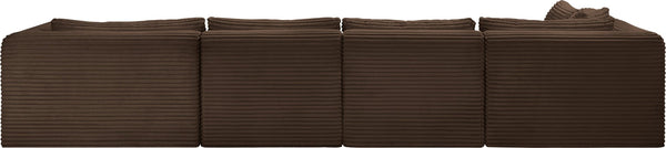 Meridian Furniture Shaggy Brown Corduroy Modular Sectional Five Piece Performance Fabric Living Room Sofa 641Brown-Sec5F