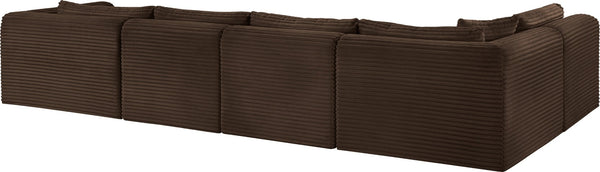 Meridian Furniture Shaggy Brown Corduroy Modular Sectional Five Piece Performance Fabric Living Room Sofa 641Brown-Sec5F