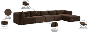 Meridian Furniture Shaggy Five Piece Modular Sectional Corduroy Performance Fabric Cozy Living Room Sofa 641Brown-Sec5G