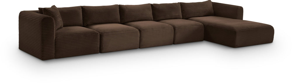 Meridian Furniture Shaggy Five Piece Modular Sectional Corduroy Performance Fabric Cozy Living Room Sofa 641Brown-Sec5G