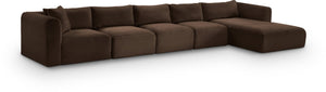 Meridian Furniture Shaggy Five Piece Modular Sectional Corduroy Performance Fabric Cozy Living Room Sofa 641Brown-Sec5G