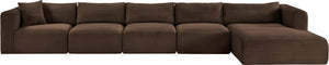 Meridian Furniture Shaggy Five Piece Modular Sectional Corduroy Performance Fabric Cozy Living Room Sofa 641Brown-Sec5G