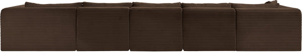 Meridian Furniture Shaggy Five Piece Modular Sectional Corduroy Performance Fabric Cozy Living Room Sofa 641Brown-Sec5G