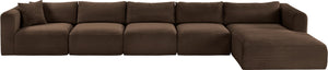 Meridian Furniture Shaggy Five Piece Modular Sectional Corduroy Performance Fabric Cozy Living Room Sofa 641Brown-Sec5G