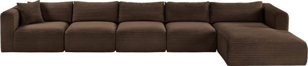 Meridian Furniture Shaggy Five Piece Modular Sectional Corduroy Performance Fabric Cozy Living Room Sofa 641Brown-Sec5G