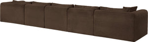 Meridian Furniture Shaggy Five Piece Modular Sectional Corduroy Performance Fabric Cozy Living Room Sofa 641Brown-Sec5G