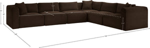 Meridian Furniture Shaggy Corduroy Modular Sectional Wide Wale Fabric Plush Six Piece Living Room Sofa 641Brown-Sec6A