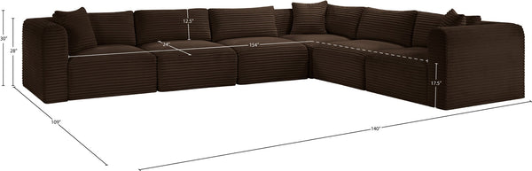 Meridian Furniture Shaggy Corduroy Modular Sectional Wide Wale Fabric Plush Six Piece Living Room Sofa 641Brown-Sec6A