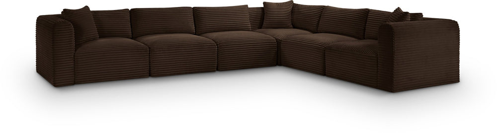 Meridian Furniture Shaggy Corduroy Modular Sectional Wide Wale Fabric Plush Six Piece Living Room Sofa 641Brown-Sec6A