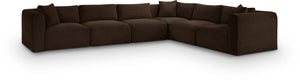 Meridian Furniture Shaggy Corduroy Modular Sectional Wide Wale Fabric Plush Six Piece Living Room Sofa 641Brown-Sec6A