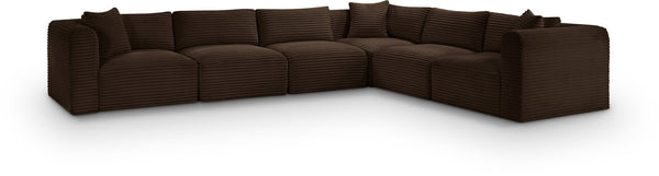 Meridian Furniture Shaggy Corduroy Modular Sectional Wide Wale Fabric Plush Six Piece Living Room Sofa 641Brown-Sec6A