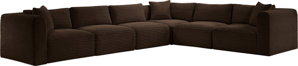 Meridian Furniture Shaggy Corduroy Modular Sectional Wide Wale Fabric Plush Six Piece Living Room Sofa 641Brown-Sec6A